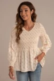 Floral Shirring Ruffle Long Sleeve V Neck Blouse