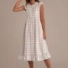 Cornsilk Sleeveless Ruffled Collar Round Neck High Waist Midi Dress With Pockets -Saucony Store dsc05383