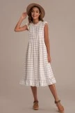 Saucony Store 15 Cornsilk Sleeveless Ruffled Collar Round Neck High Waist Midi Dress With Pockets