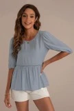 Blue Half Sleeve Round Neck Blouse