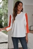 Cornsilk 3/4 Sleeve Round Neck Casual Cute Blouse Top