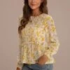 Floral Shirring Ruffle Long SLeeve Round Neck Top -Saucony Store dsc06550