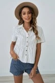 Short Sleeve Collared Neck Stripe Shirt With Button