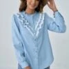 Blue Long Sleeve Ruffle Round Neck Shirt With Buttons 2 Blue Long Sleeve Ruffle Round Neck Shirt With Buttons -Saucony Store dsc08308
