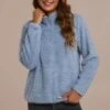 Blue Long Sleeve High Neck Pile Fleece Zip Up Pullover -Saucony Store plfw30616 1