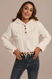 Beige Long Sleeve Buttons Pile Fleece Hoodie