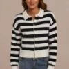 Black Striped Long Sleeve Collared Neck Zip Up Sweatshirt -Saucony Store plfw30624 1