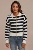 Black Striped Long Sleeve Collared Neck Zip Up Sweatshirt