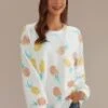 Pineapple Print Round Neck Long Sleeve Sweatshirt -Saucony Store plss2071405 1