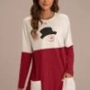 Christmas Print Longline Round Neck Long Sleeve Pockets Sweatshirt -Saucony Store plxmas060902 6