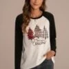 Christmas Print Round Neck Colorblock Raglan Sleeve Top 2 Christmas Print Round Neck Colorblock Raglan Sleeve Top -Saucony Store plxmas060903 3