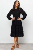 Round Neck Elasticised Waist Long Sleeve Midi Dress