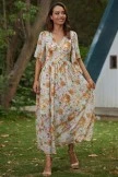 Floral Print Layer Short Sleeve V Neck Maxi Dress